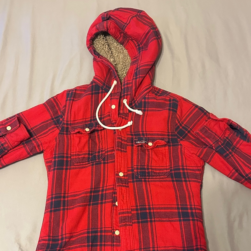 Hollister Red and Black Plaid Hoodie